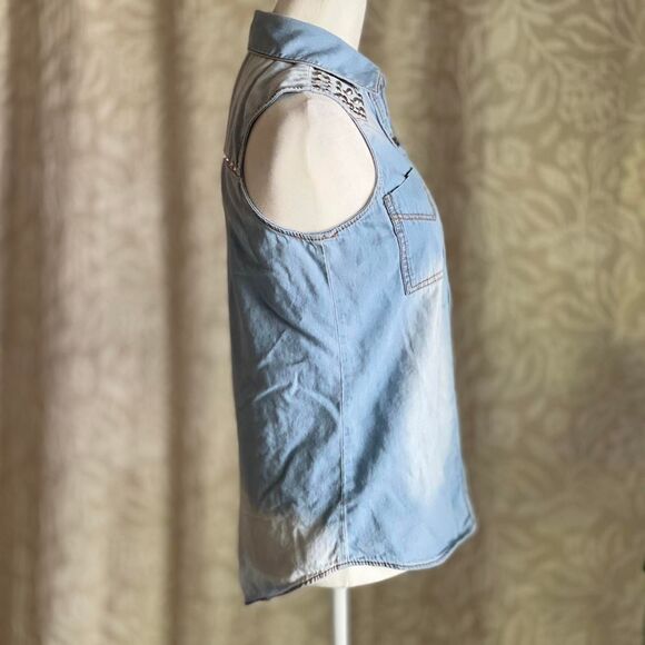 Mudd‎ Studded Denim Punk Sleeveless Button Down Shirt Grunge Western Size S - Picture 3 of 8